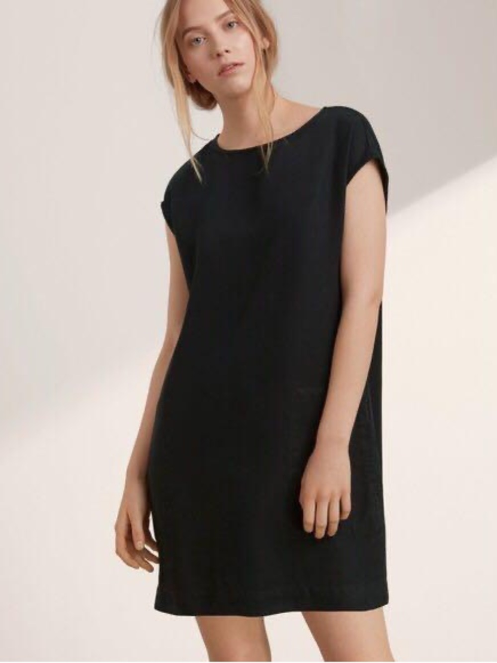 Aritzia Wilfred Black Cap-Sleeve Mini Shift Dress